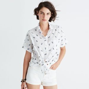 Madewell Palm Tree Print Tie Front Button Shirt